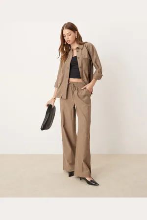 JDY Pull on wide leg trouser co-ord in herringbone