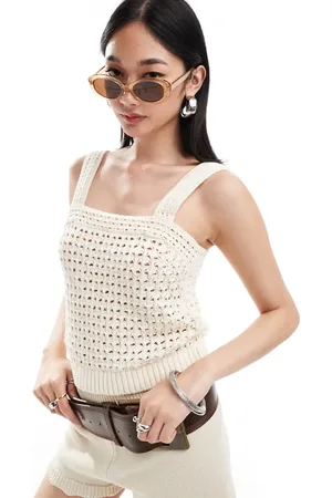 MANGO Crochet cami in beige