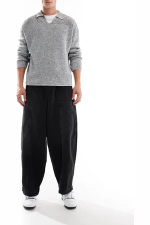 ASOS Baggy balloon jeans with cargo pockets and stitching details in washed