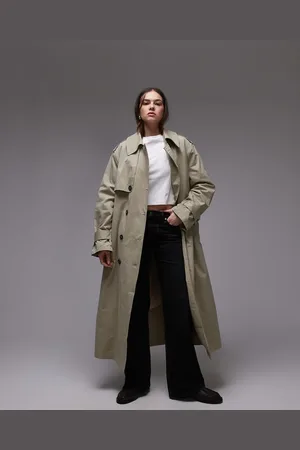 Topshop 2in1 borg trench coat in stone