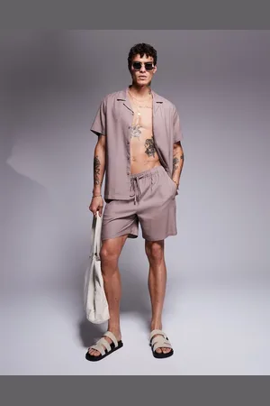 South Beach Southbeach linen blend beach short co-ord in taupe