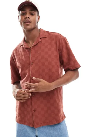 Pull&Bear Checked detail shirt in burgundy