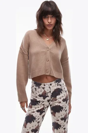 Topshop Premium merino wool relaxed cardi in oat
