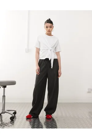 ASOS Tailored barrel leg trouser in grey pinstripe