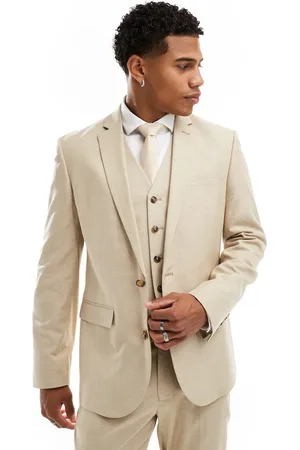 ASOS Wedding slim suit jacket with linen in stone
