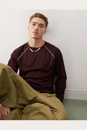 Reclaimed Long sleeve t-shirt with contrast stitch in burgundy