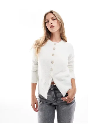 Brave Soul Cardigan with jewel detail buttons in ivory