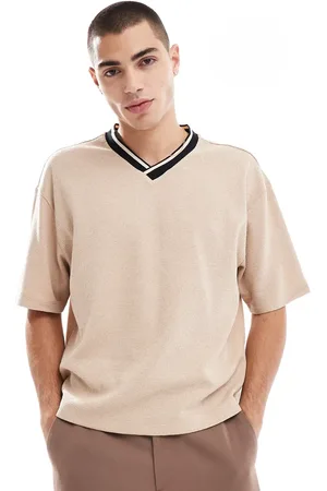 ASOS Relaxed waffle t-shirt with sport tipping in stone