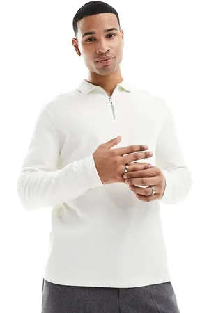 ASOS Long sleeve polo shirt with waffle texture in off