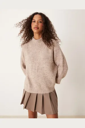 JDY High neck textured knitted jumper in beige