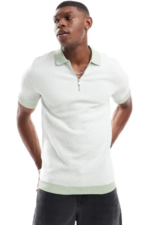 River Island Muscle fit zip polo in white and