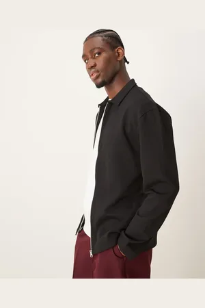 ASOS Premium interlock relaxed long sleeve zip shirt 300gsm in