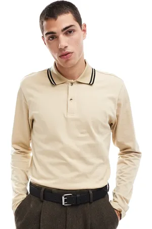 ASOS Long sleeve polo t-shirt with collar tipping in beige