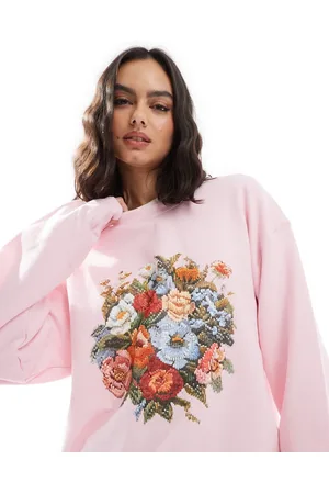 Miss Selfridge Floral oversized sweatshirt in pale