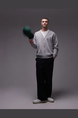 Topman Oversized fit v neck zip through in marl