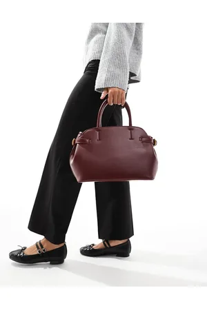 ASOS Workwear tote bag with inner compartment with buckle detail in burgundy