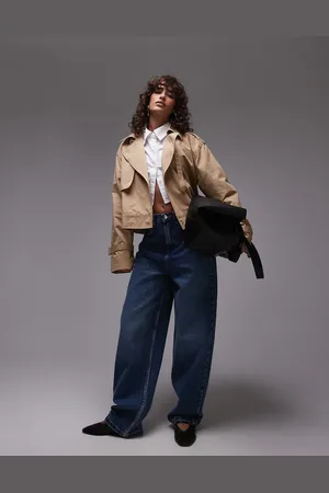Topshop Cropped cotton trench coat in stone