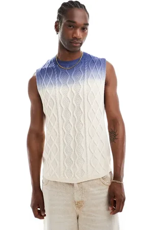 ASOS Relaxed knitted cable tank in blue and ecru ombre