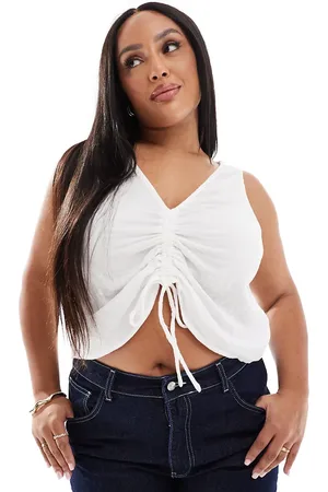 Pieces® Pieces Curve crinkle tie front top in