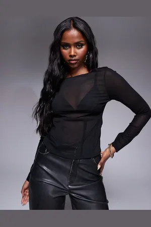 ASOS Structured mesh long sleeve top with corset seam detailing in