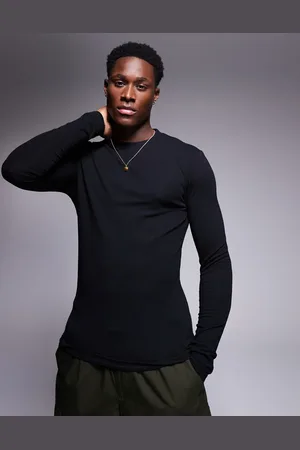 ASOS Muscle fit long sleeve t-shirt with back neck graphic in