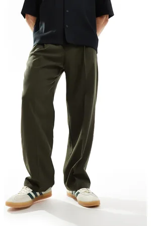 Pull&Bear Wide leg tailored trouser in khaki