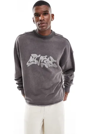 Pull&Bear Raw edge front printed sweatshirt in washed