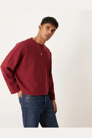 ASOS Extreme oversized boxy long sleeve t-shirt in waffle in burgundy