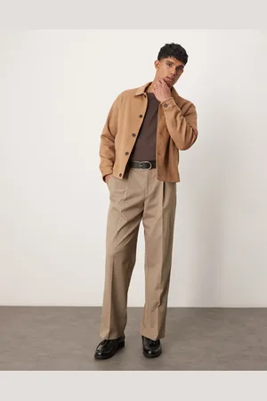ASOS Smart premium wide leg trousers with double pleats in stone