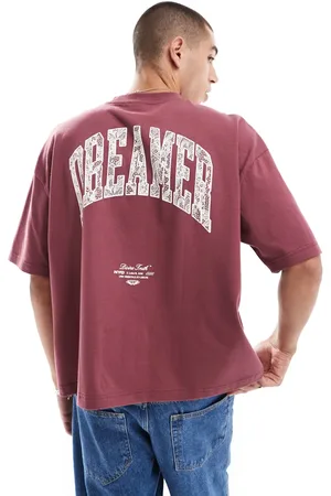 ASOS Boxy oversized t-shirt with back print in burgundy