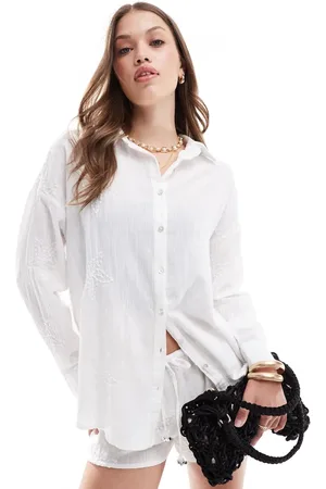 Pull&Bear Embroidered oversized shirt co-ord in