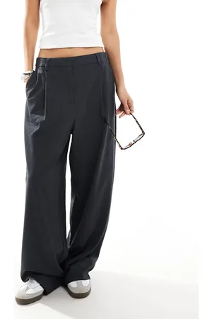 Pieces® Baggy tailored dad trousers in dark