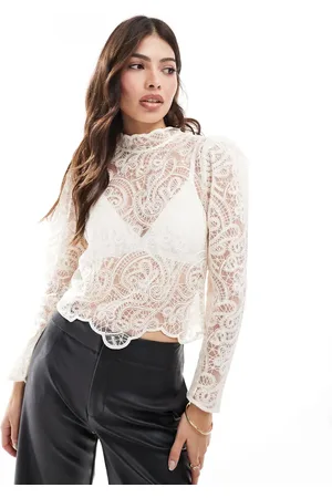 MANGO Lace high neck top in