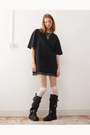 Noisy May Oversize t-shirt dress with lace trim in