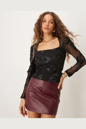 Gina Tricot Sheer square neck top with placement embroidery applique in