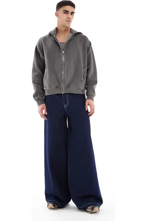ASOS Super wide leg jeans with contrast stitch in indigo