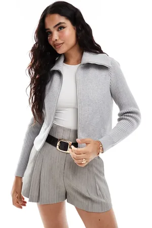 Stradivarius Ribbed sleeve jacket in grey