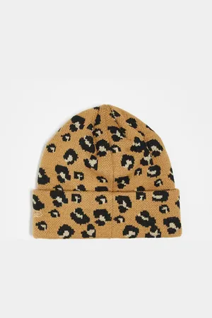 New Era Leopard wide cuff beanie in beige
