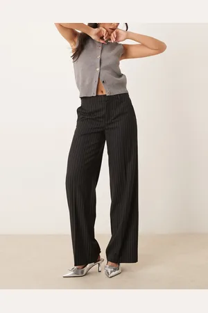 Gina Tricot Tailored wide leg trousers with flat front in black pinstripe