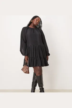 ASOS ASOS DESIGN Curve burnout jacquard high neck scalloped godet mini dress in