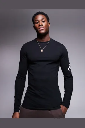 ASOS Muscle fit long sleeve t-shirt with sleeve graphic in