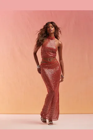ASOS Co-ord sequin fishnet maxi skirt in burnt