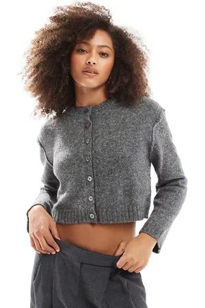 Pull&Bear Marl effect micro cardigan in dark