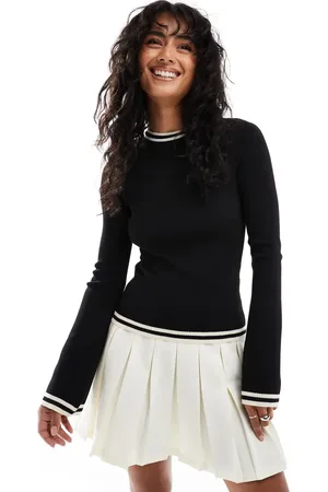 Pretty Lavish Contrast knit long sleeve top in and white
