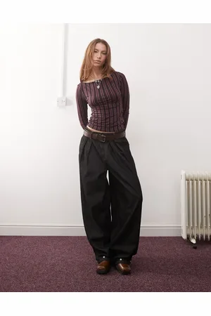 Reclaimed Slash neck top in pinstripe