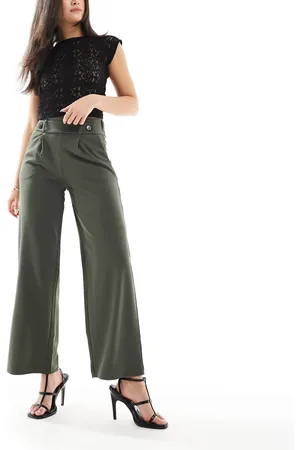 JDY High waisted crop wide fit tailored trousers in khaki