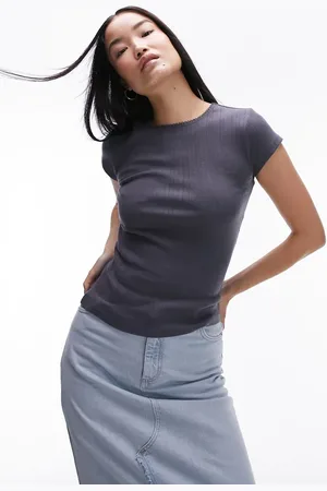 Topshop Lace pointelle tee in slate