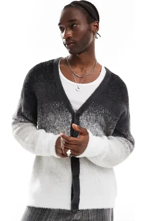 COLLUSION Fluffy button up ombre cardigan in grey