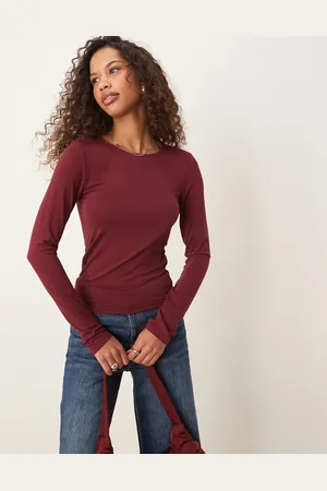 Gina Tricot Soft Touch slim fit crew neck top in burgundy