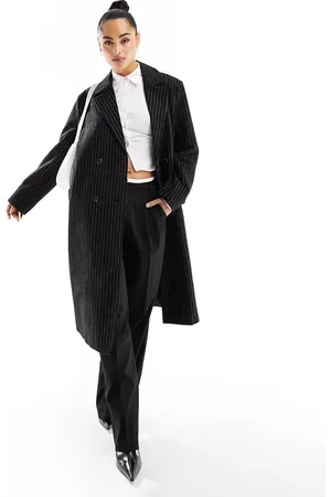 ONLY Longline double breasted wool blend coat in pinstripe
